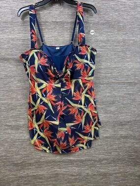 Tropical Escape Swimdress Plus Size 22W Womens Navy Tropical Floral Print